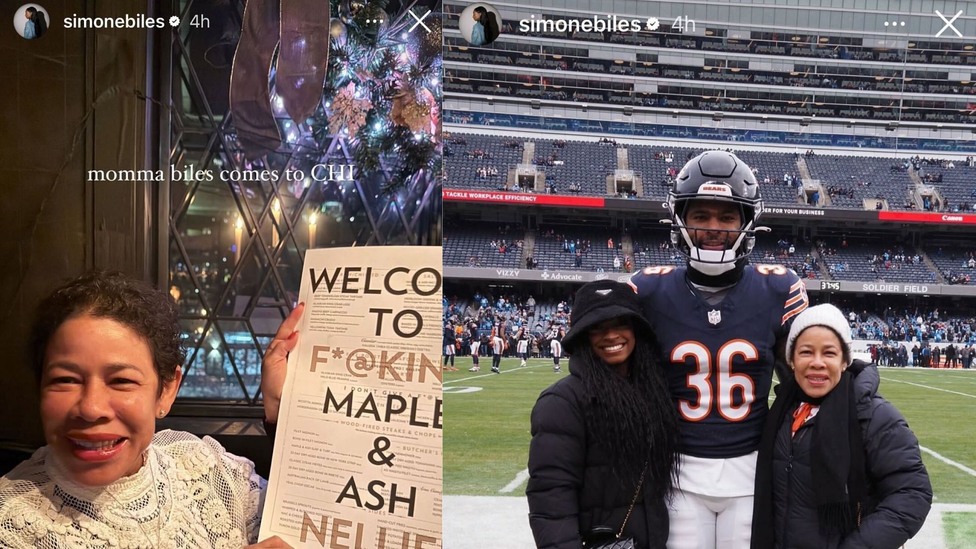 Screengrab of Nellie Biles&#039; visit to NFL game of Jonathan Owens [Image Source : Simone Biles&#039; Instagram]