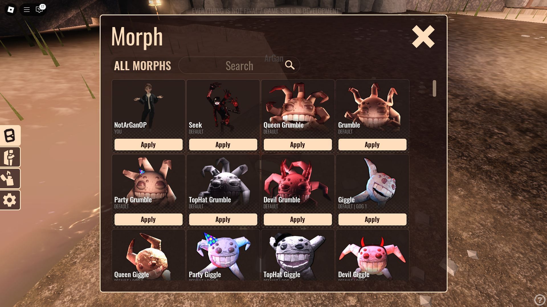 Character Morph Menu (Image via Roblox)