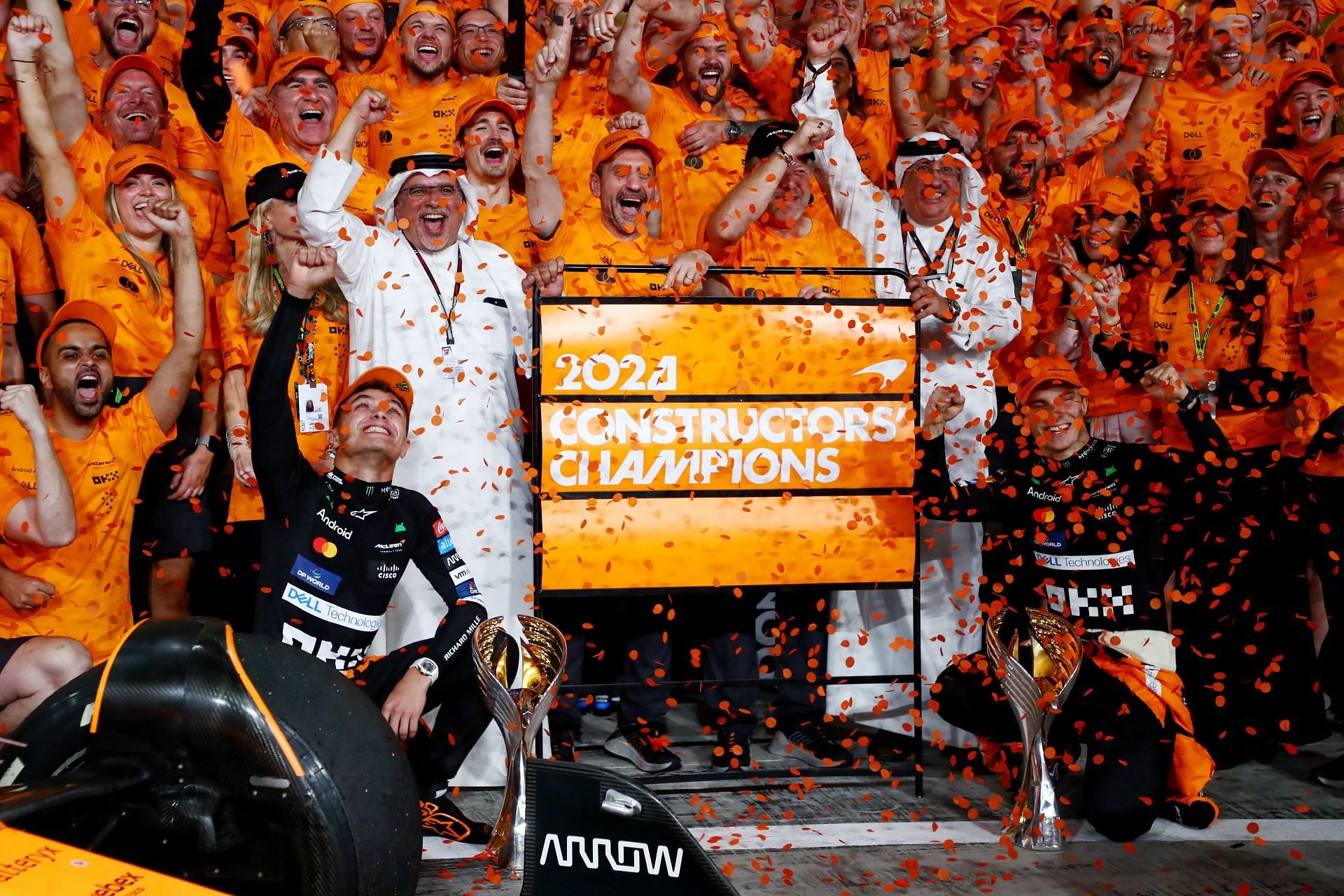 McLaren F1 team after winning the 2024 Constructor&#039;s championship at the Abu Dhabi GP - Source: Getty