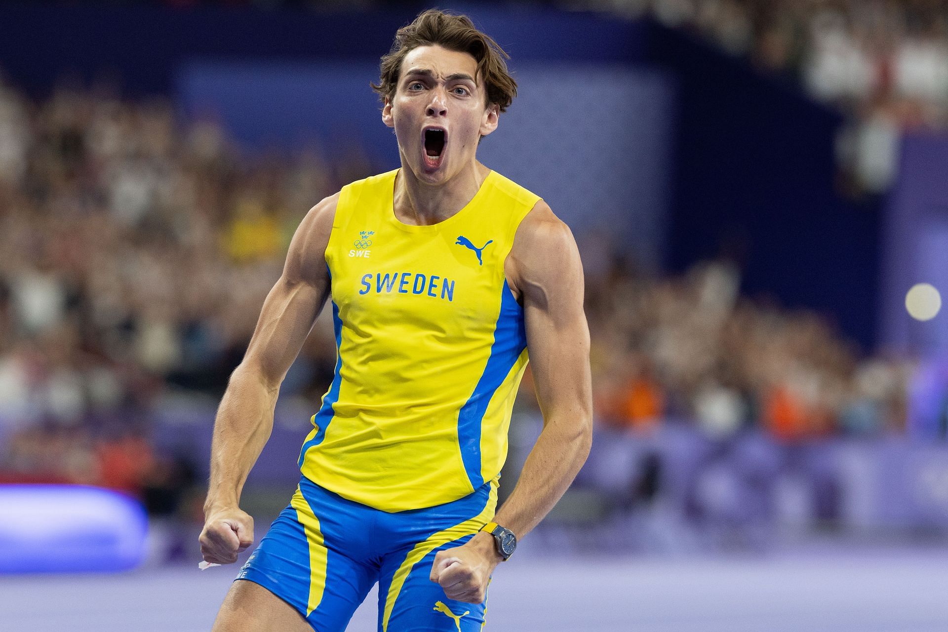 Mondo Duplantis at Paris 2024 Olympics. (Photo by Steve Christo - Corbis/Corbis via Getty Images)