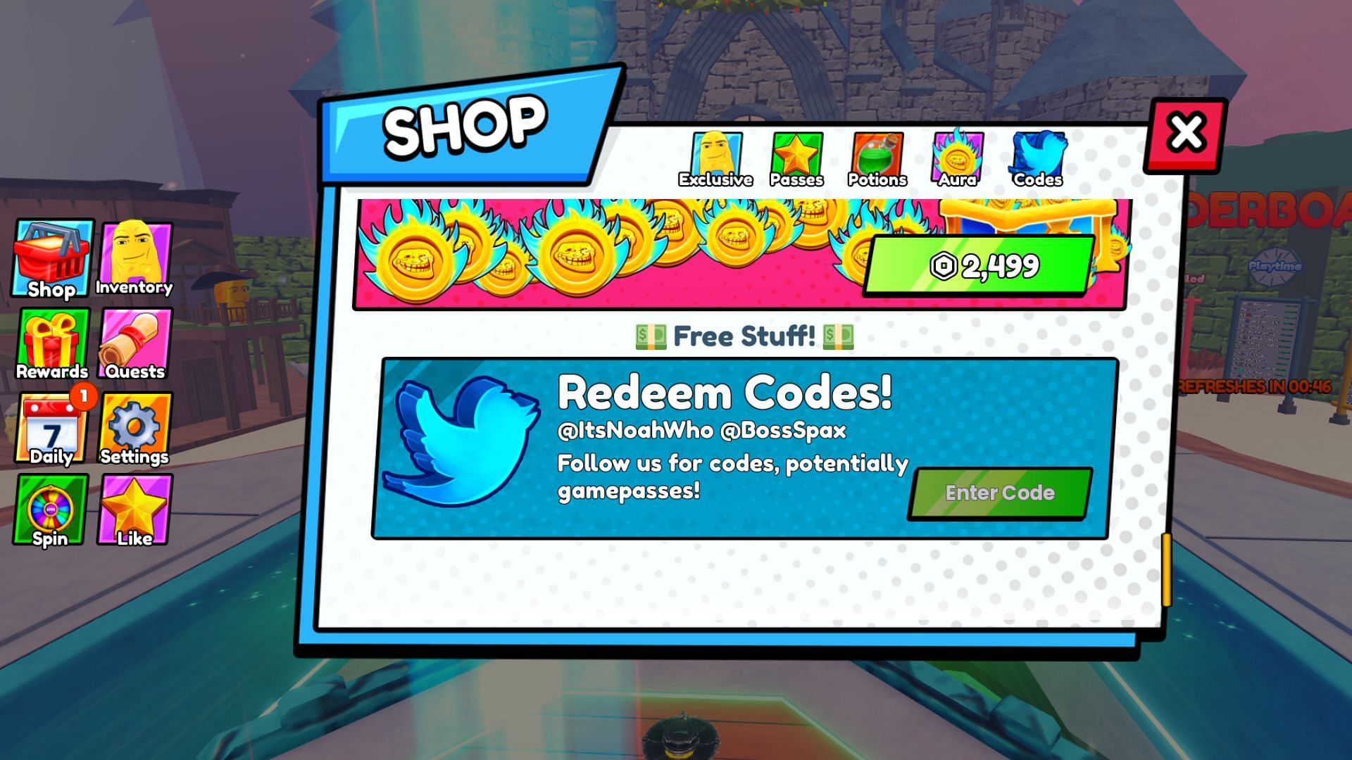 Redeem codes in Brainrot Tower Defense (Image via Roblox)