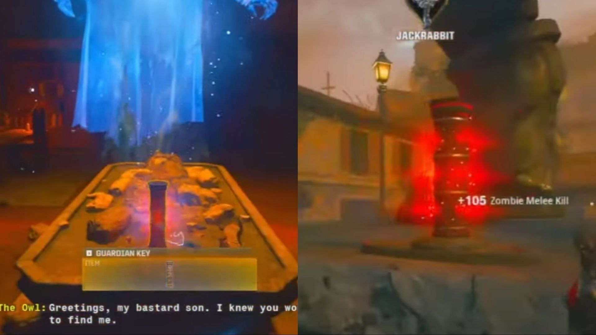 Collecting and placing the Guardian Key at the foot of the giant statue to spawn the boss (Image via Activision | YouTube/NoahJ456)