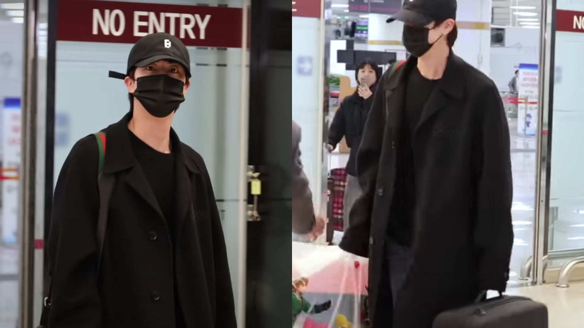 Jin spotted with a huge Nintendo bag(Images via YouTube/Koreadispatch)