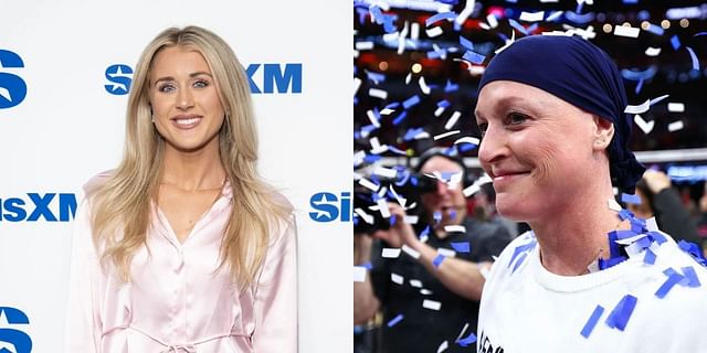 Riley Gaines praises Katie Schumacher-Cawley for guiding Penn State volleyball team to NCAA final. (Images by Getty)