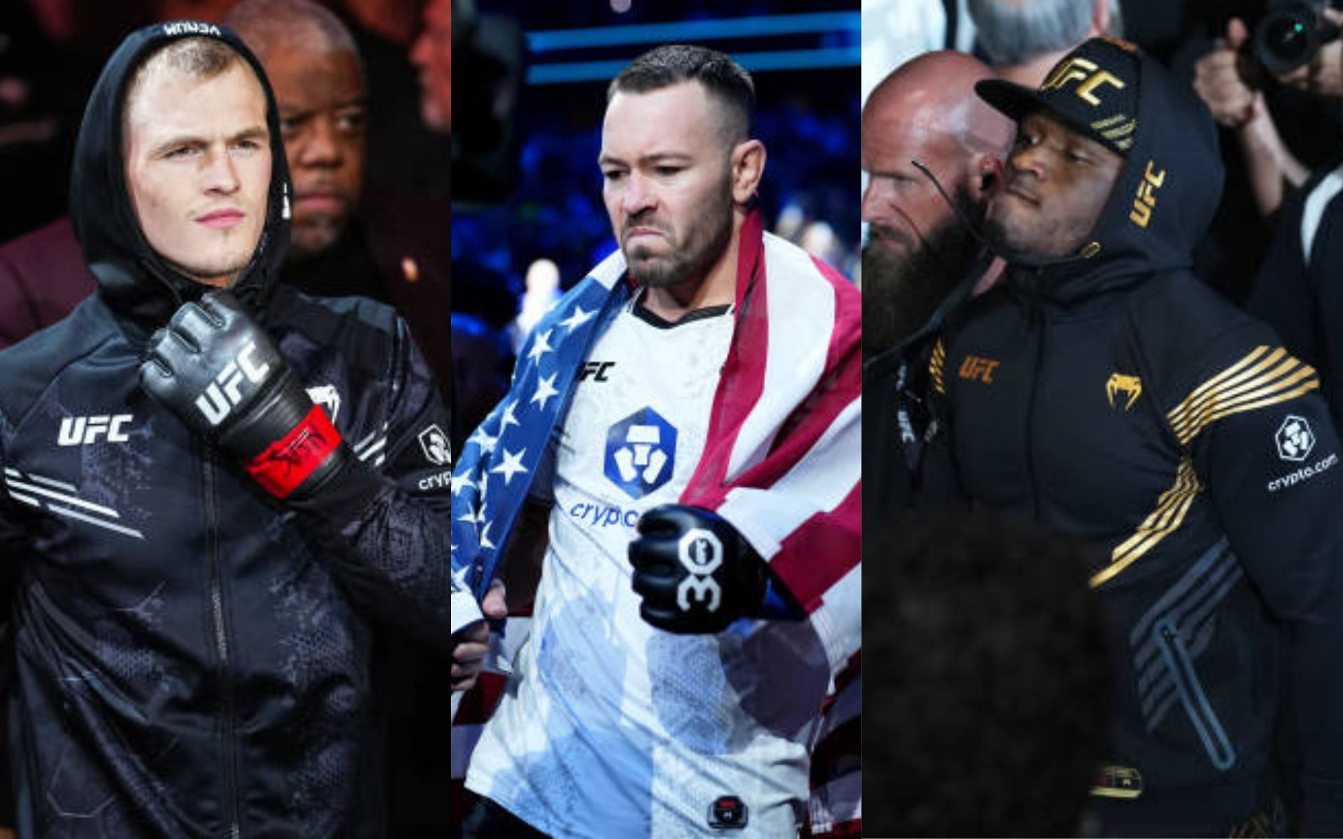 Ian Machado Garry (left) claims Colby Covington (center) and Kamaru Usman (right) ducked him [Image credits: Getty Images]