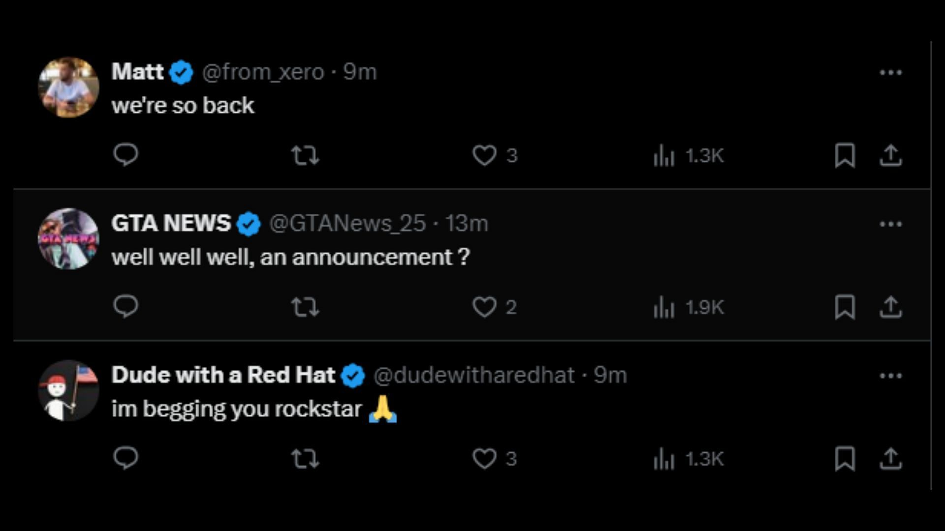 Fans reacting to Rockstar removing an Instagram post earlier today 2/3 (Image via X)