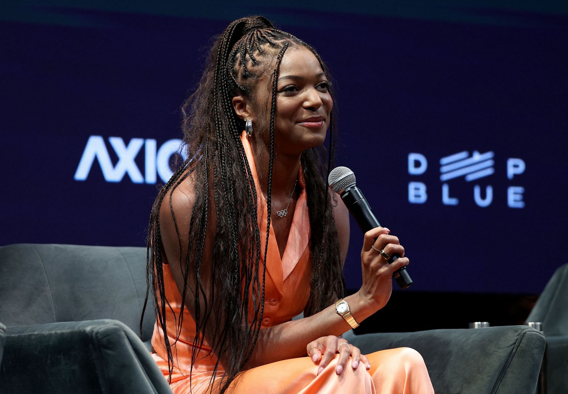 Gabby Thomas during the Business of Women Sports Summit in New York City. (Photo Getty Images)