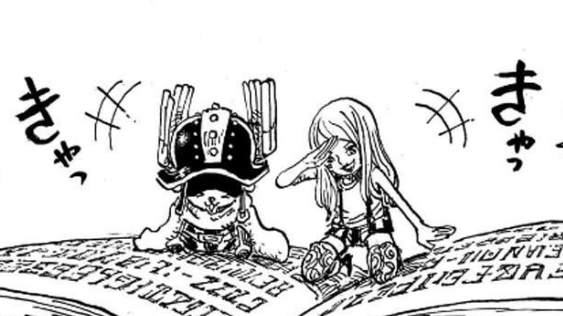 Chopper and Bonney sit on a giant book (Image via Shueisha)