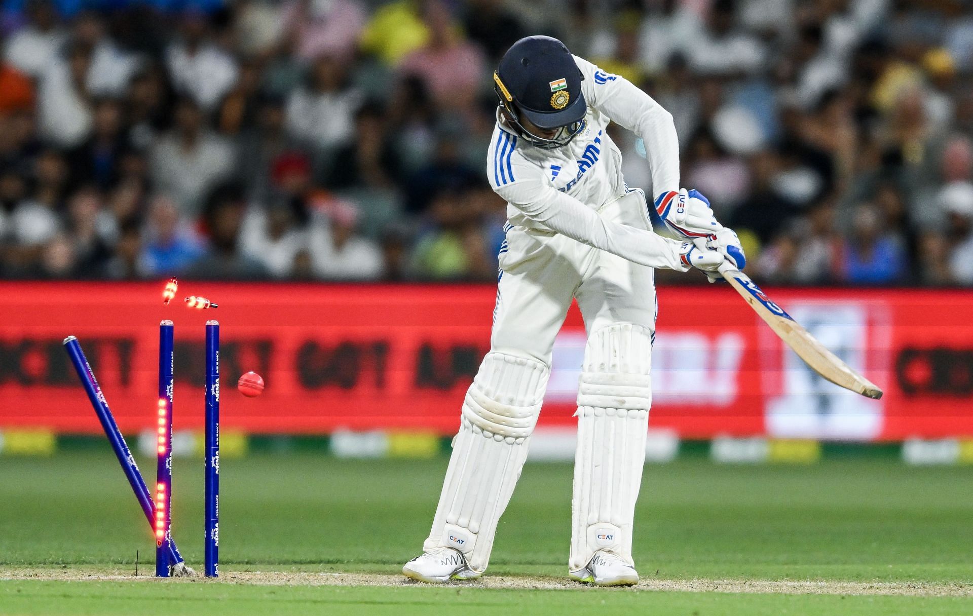 Shubman Gill was bowled by Mitchell Starc in India&#039;s second innings of the Adelaide Test. [P/C: Getty]