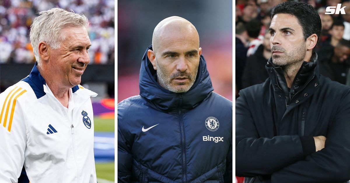(L-R) Carlo Ancelotti, Enzo Maresca, and Mikel Arteta