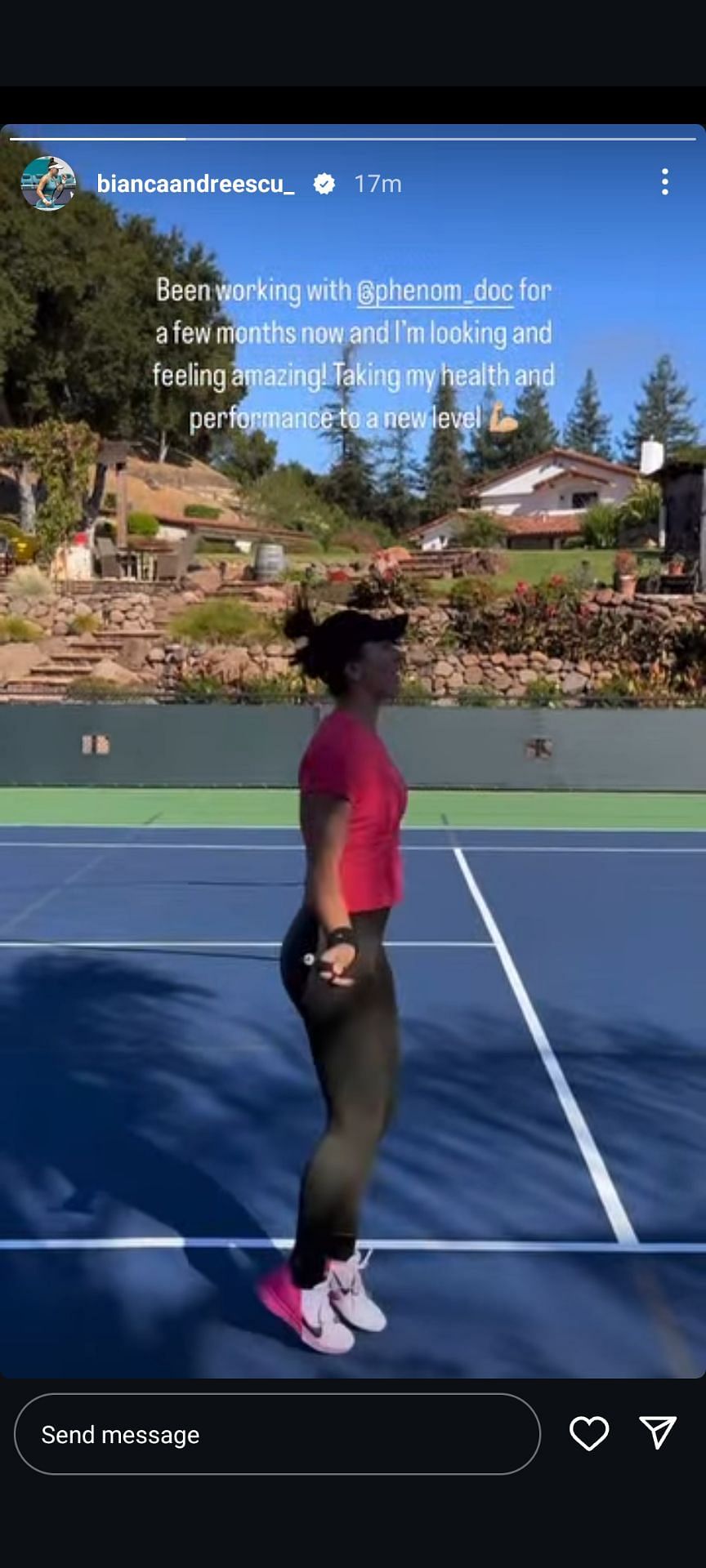 Bianca Andreescu's Instagram story