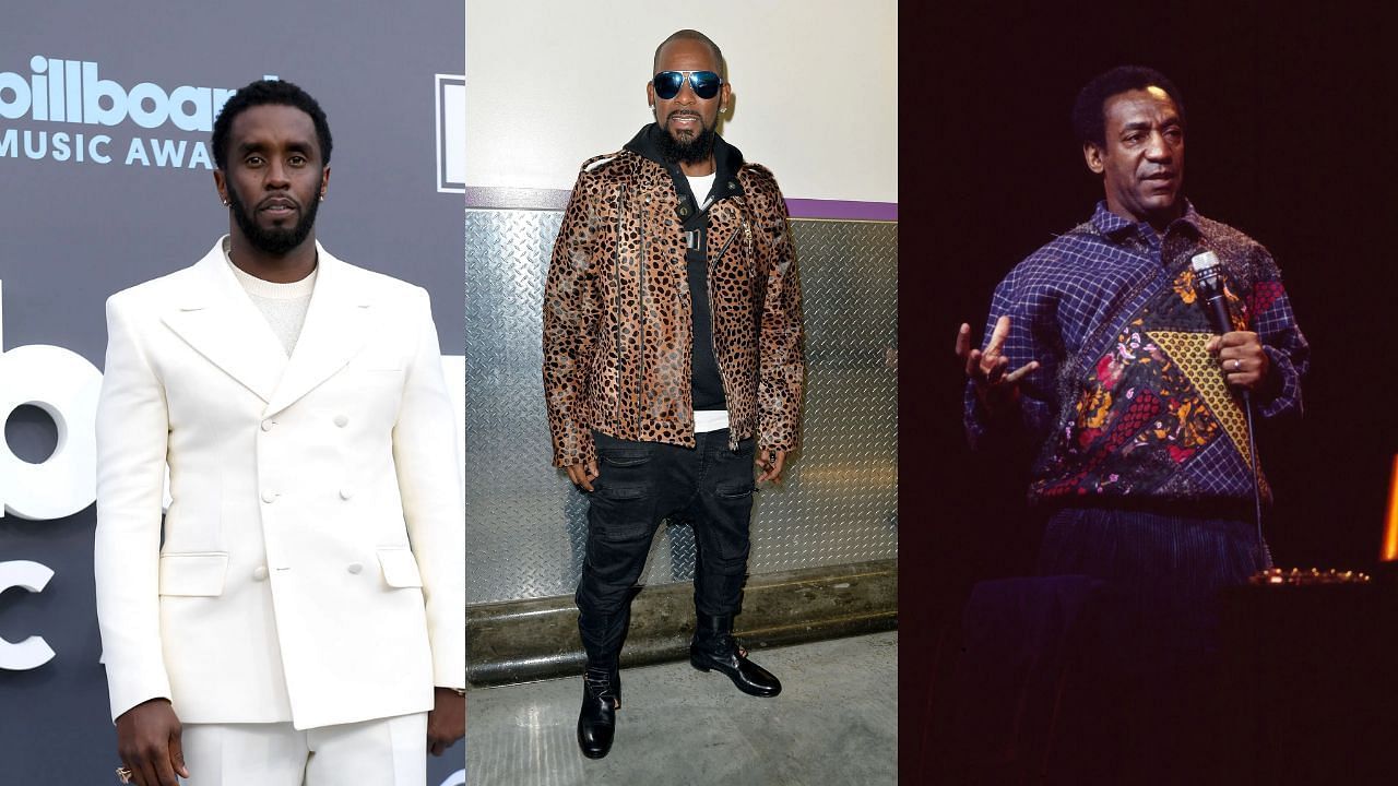 Diddy (Photo by Bryan Steffy/WireImage), R. Kelly (Photo by Earl Gibson/BET/Getty Images for BET), and Bill Cosby (Photo by Gary Gershoff/Getty Images)