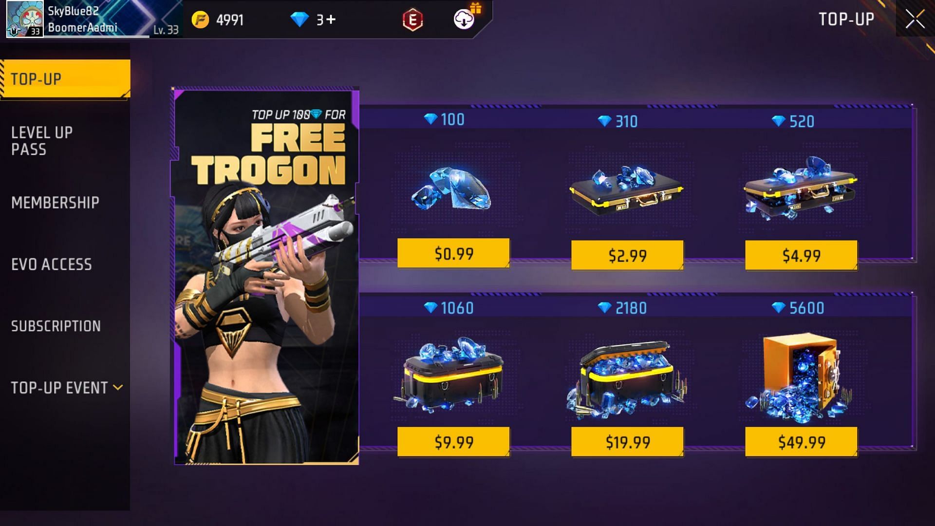 You can purchase diamonds to get the free rewards (Image via Garena)