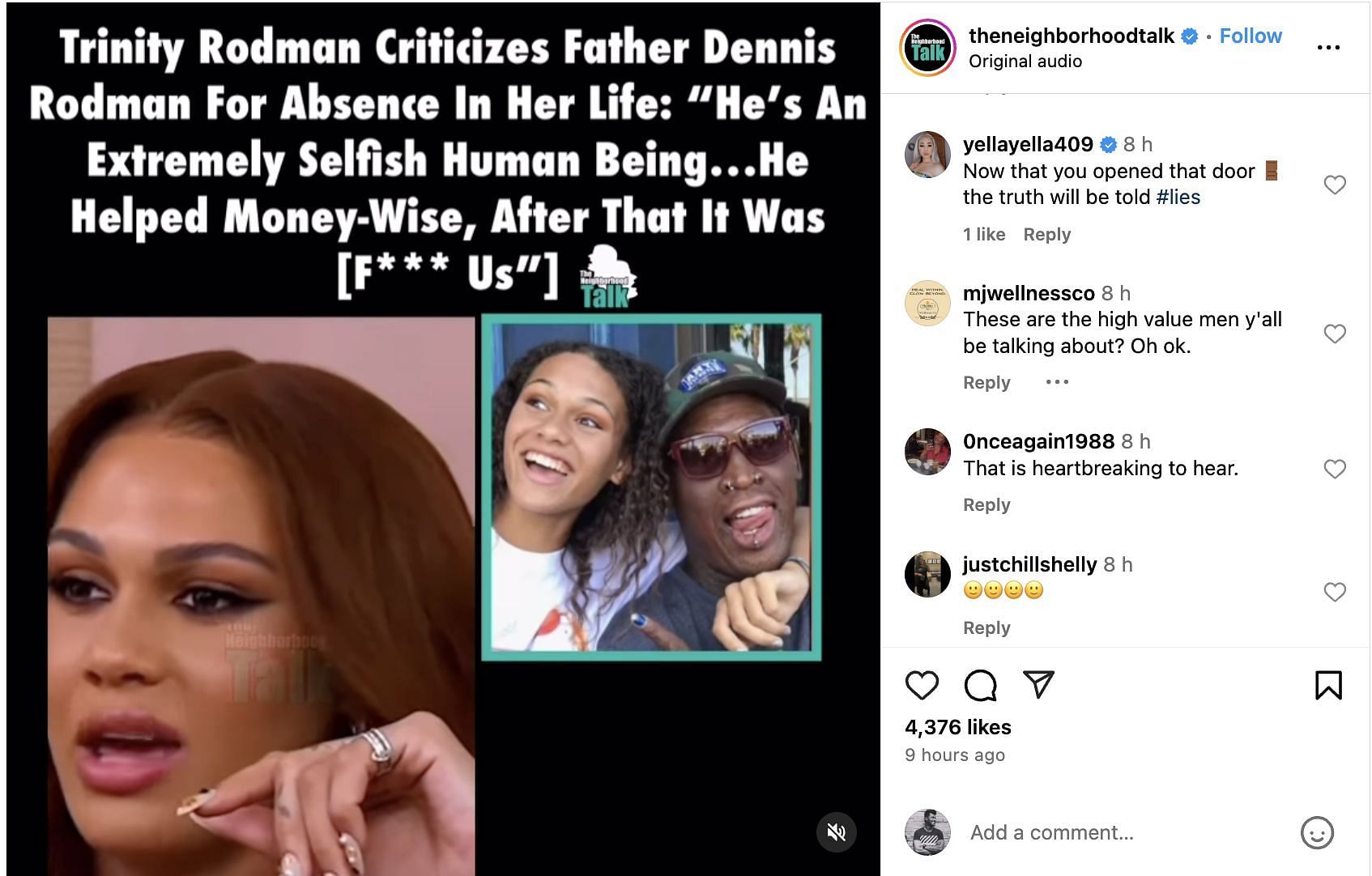 Dennis Rodman&rsquo;s girlfriend Yella defends him over controversial Trinity Rodman saga