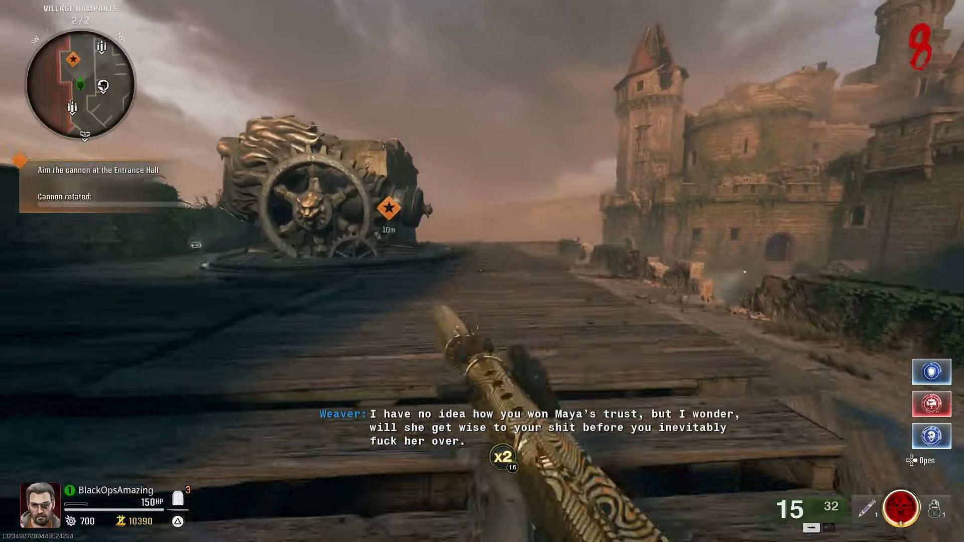 Canon in Citadelle des Morts map in Black Ops 6 Zombies (Image via Activision || YouTube/@ BlackOpsAmazing)