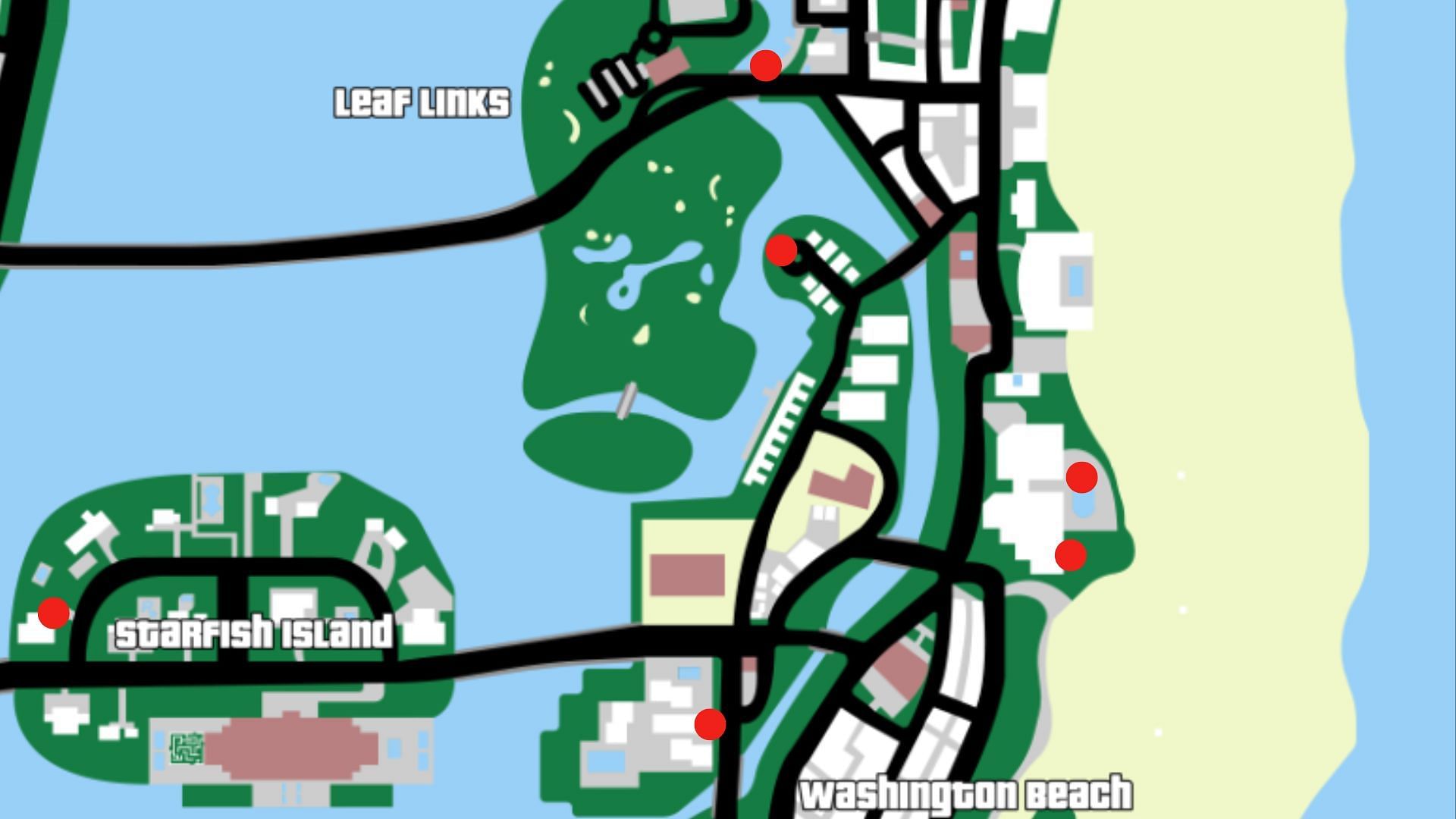 All GTA Vice City Rampage locations 2/5 (Image via Rockstar Games || Map Genie)