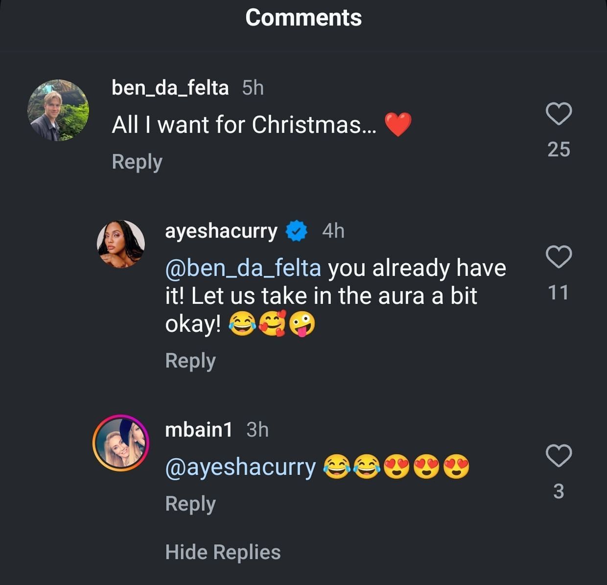 Ayesha Curry&#039;s comment on Cameron Brink&#039;s christmas post