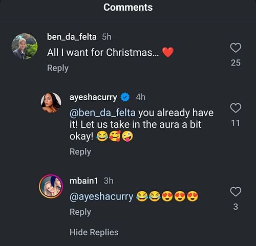 Ayesha Curry's comment on Cameron Brink's christmas post