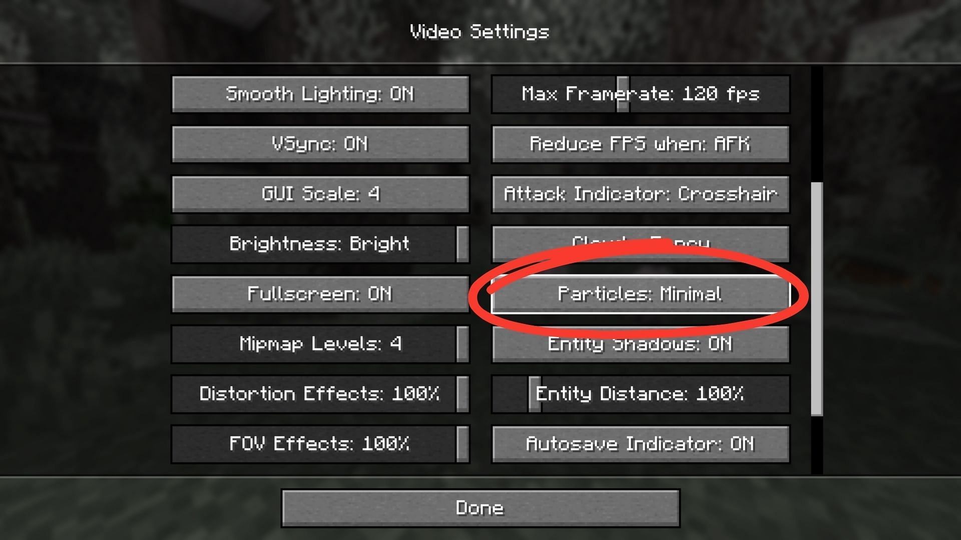 Head to the Options menu and make this change to hide all particles (Image via Mojang Studios)