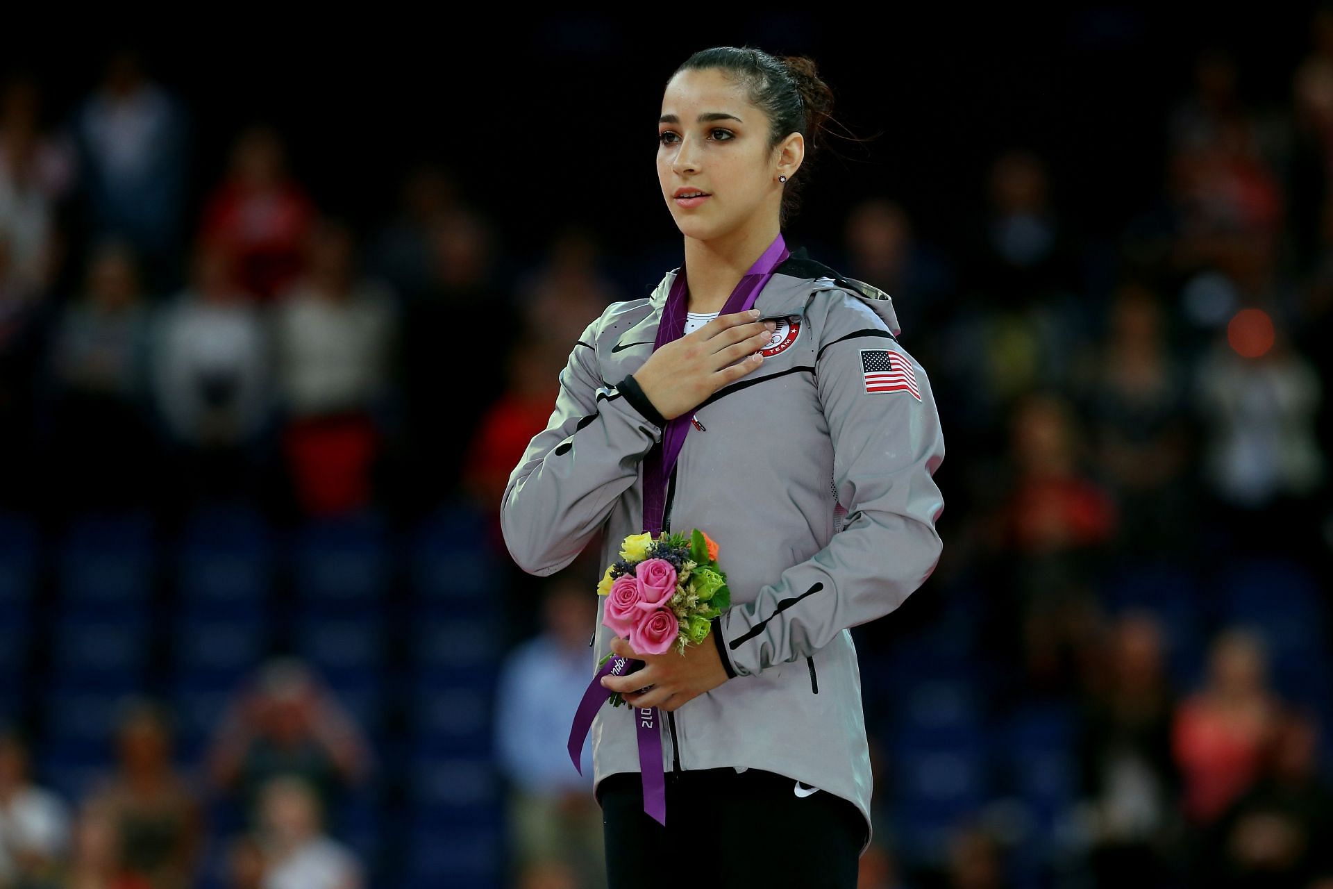 Aly Raisman after clinching the gold medal in the floor exercises event on the 11th day of the 2012 London Olympics (Image via: Getty Images)