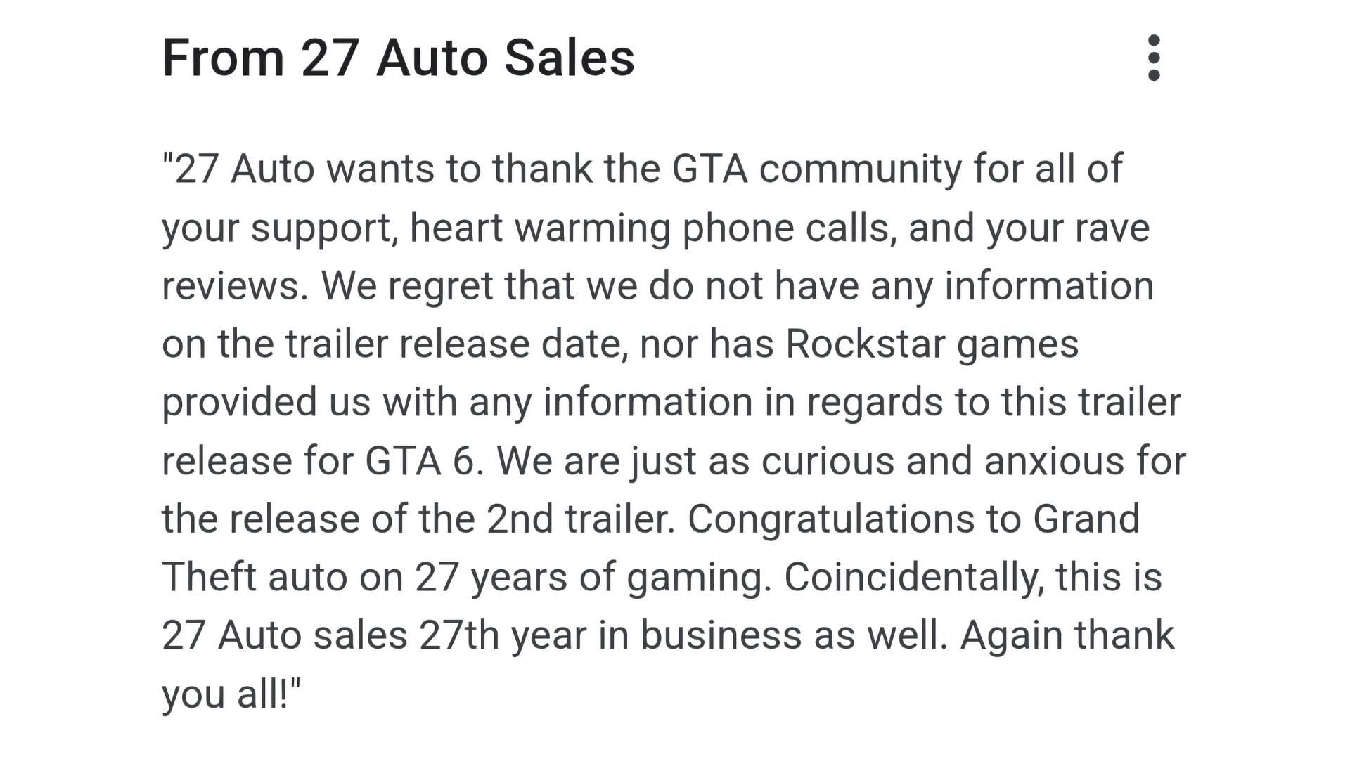 A screenshot of the 27 Auto Sales&#039; Google review page (Image via Google)