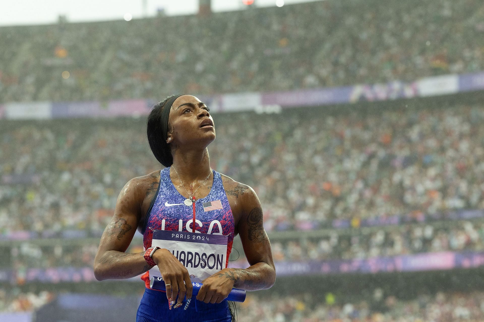 Sha&#039;Carri Richardson after winning the gold medal in the Women&#039;s 4x100m relay at the 2024 Paris Olympics  - Source: Getty