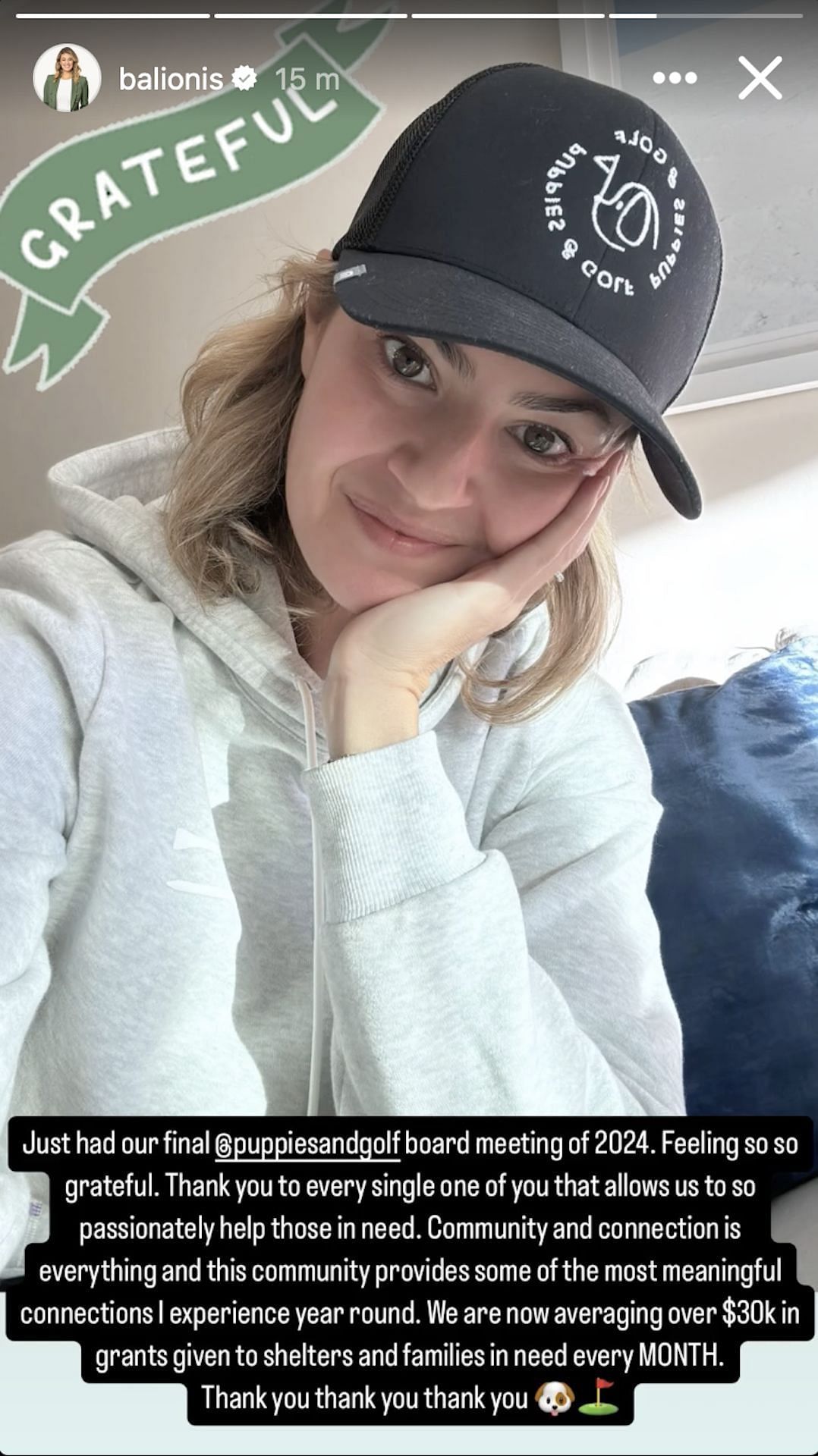 Amanda Balionis shares update on Puppies &amp; Golf (via Instagram @balionis)