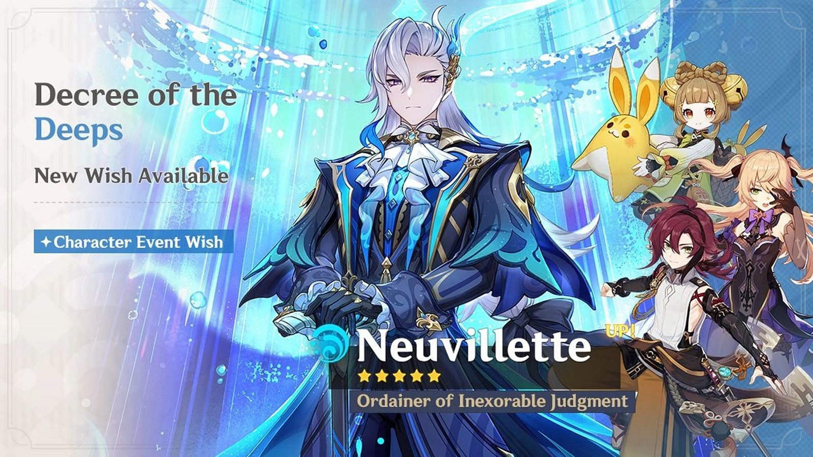 All 4-star characters on Neuvillette&#039;s banner (Image via HoYoverse)