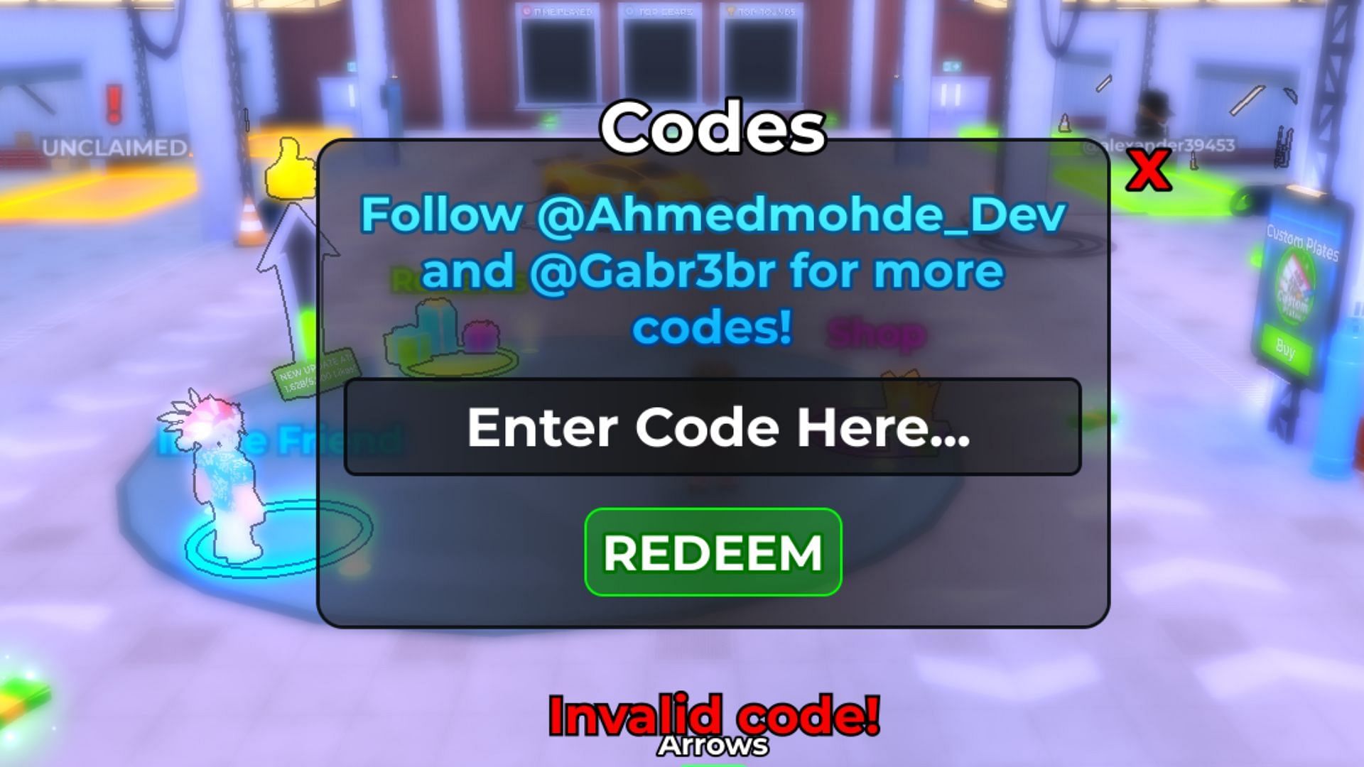 Rate My Car invalid code issue (Image via Roblox)