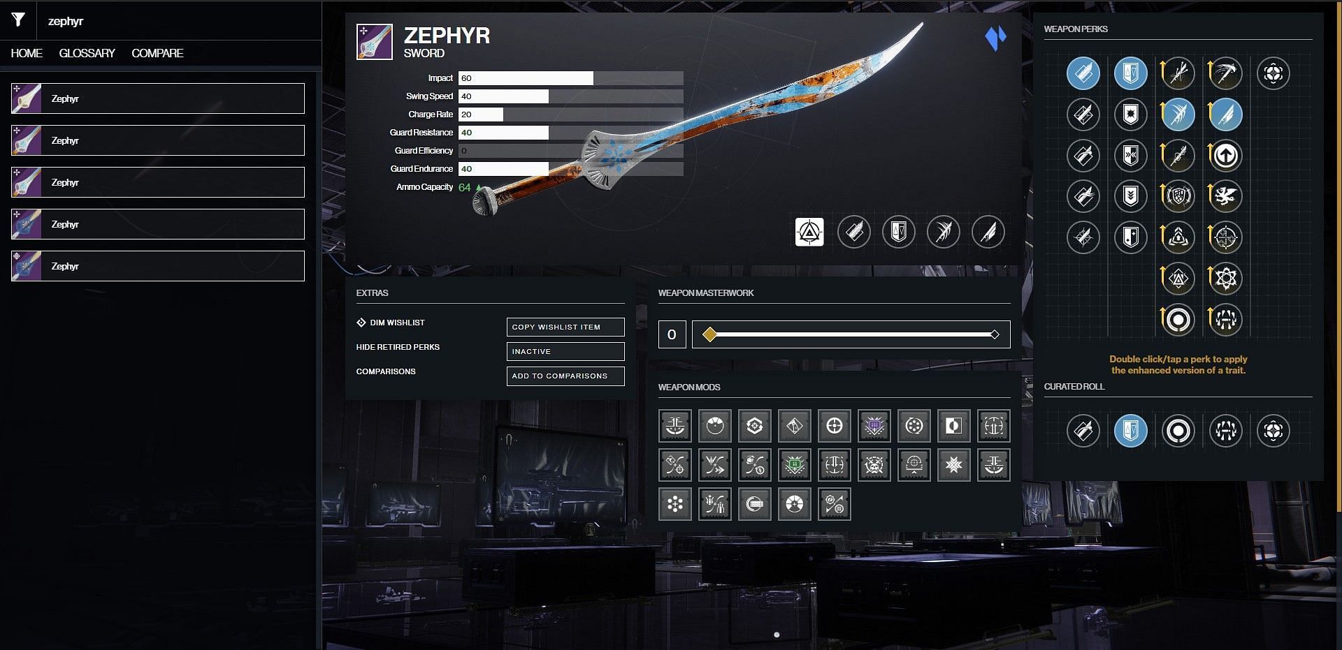 Zephyr PvE god roll (Image via D2Gunsmith/Bungie)