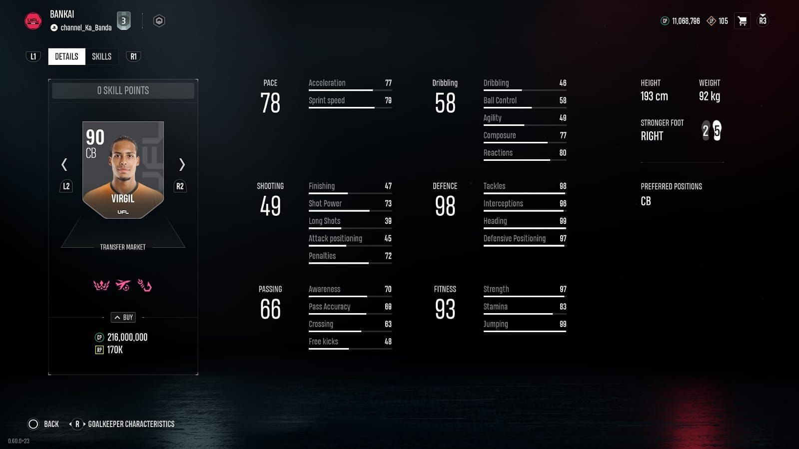 These are his stats (Image via UFL)