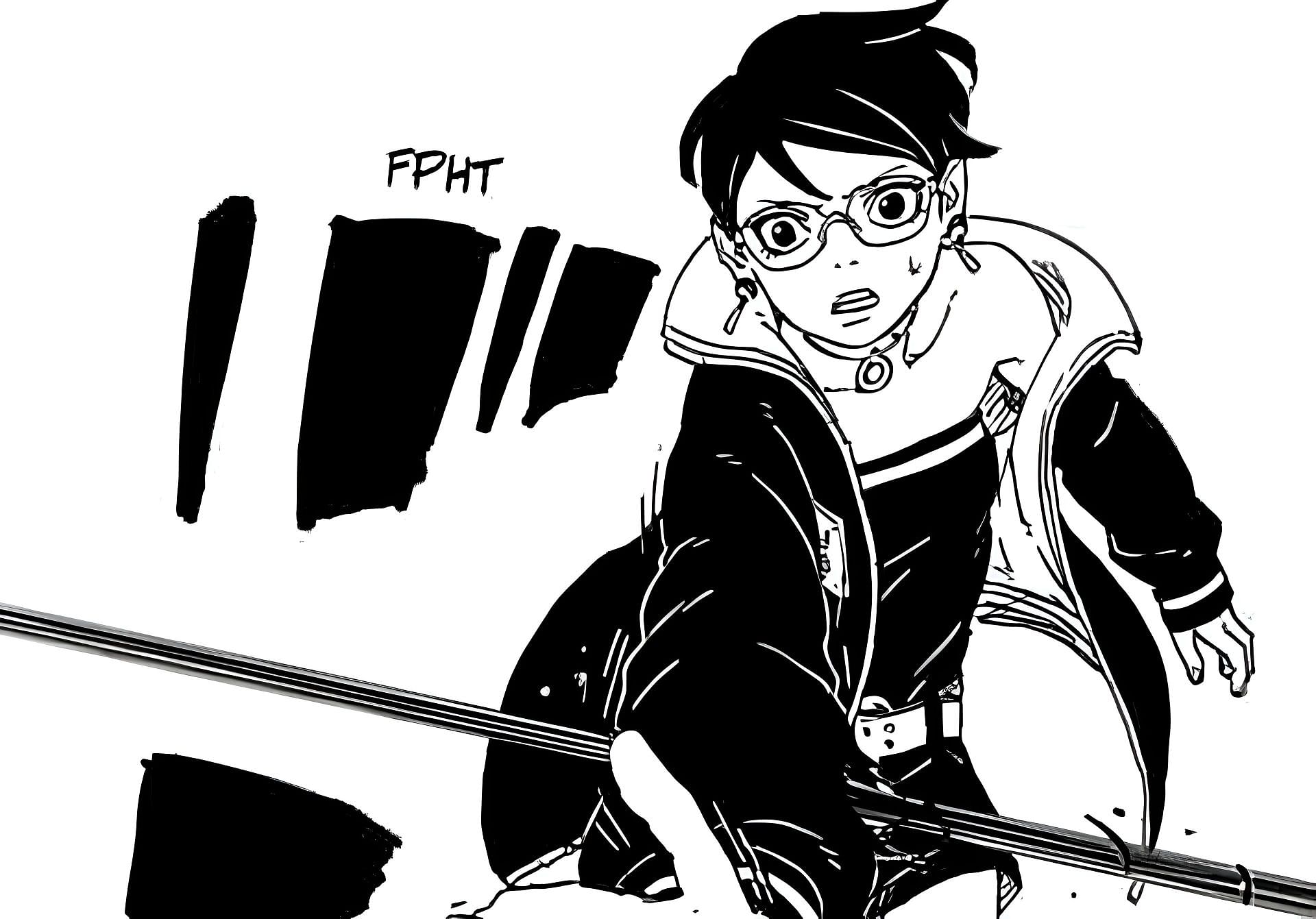 Sarada as seen in the manga (Image via Mikio Ikemoto and Masashi Kishimoto/Shueisha)