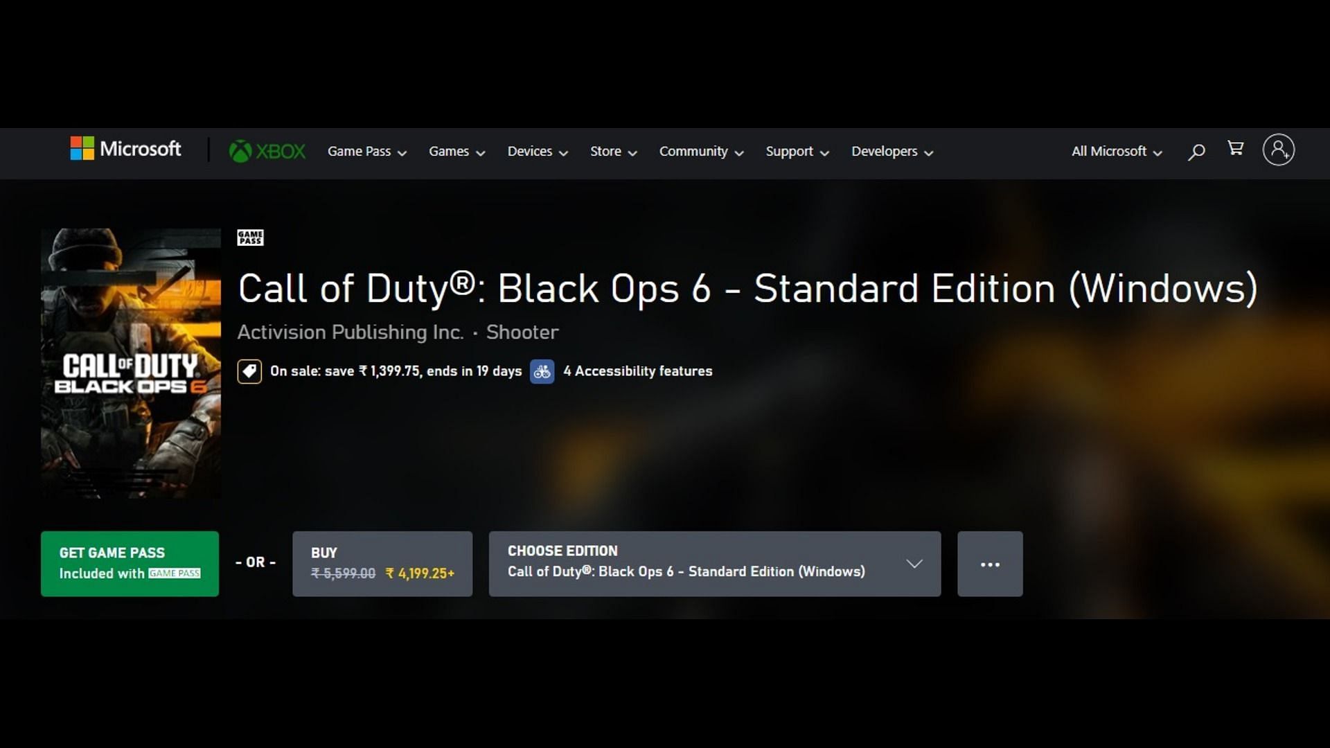 Black Ops 6 Standard edition on sale(Image via Microsoft)