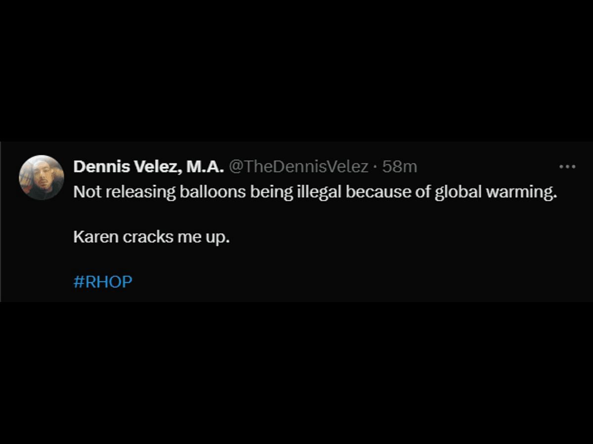 A RHOP fan reacts to Karen&#039;s statement (Image via X/@TheDennisVelez)