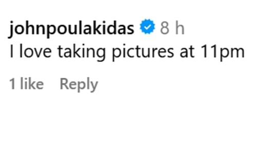 John Poulakidas had a cheeky reaction to his girlfriend Kylie Feuerbach's Christmas post.