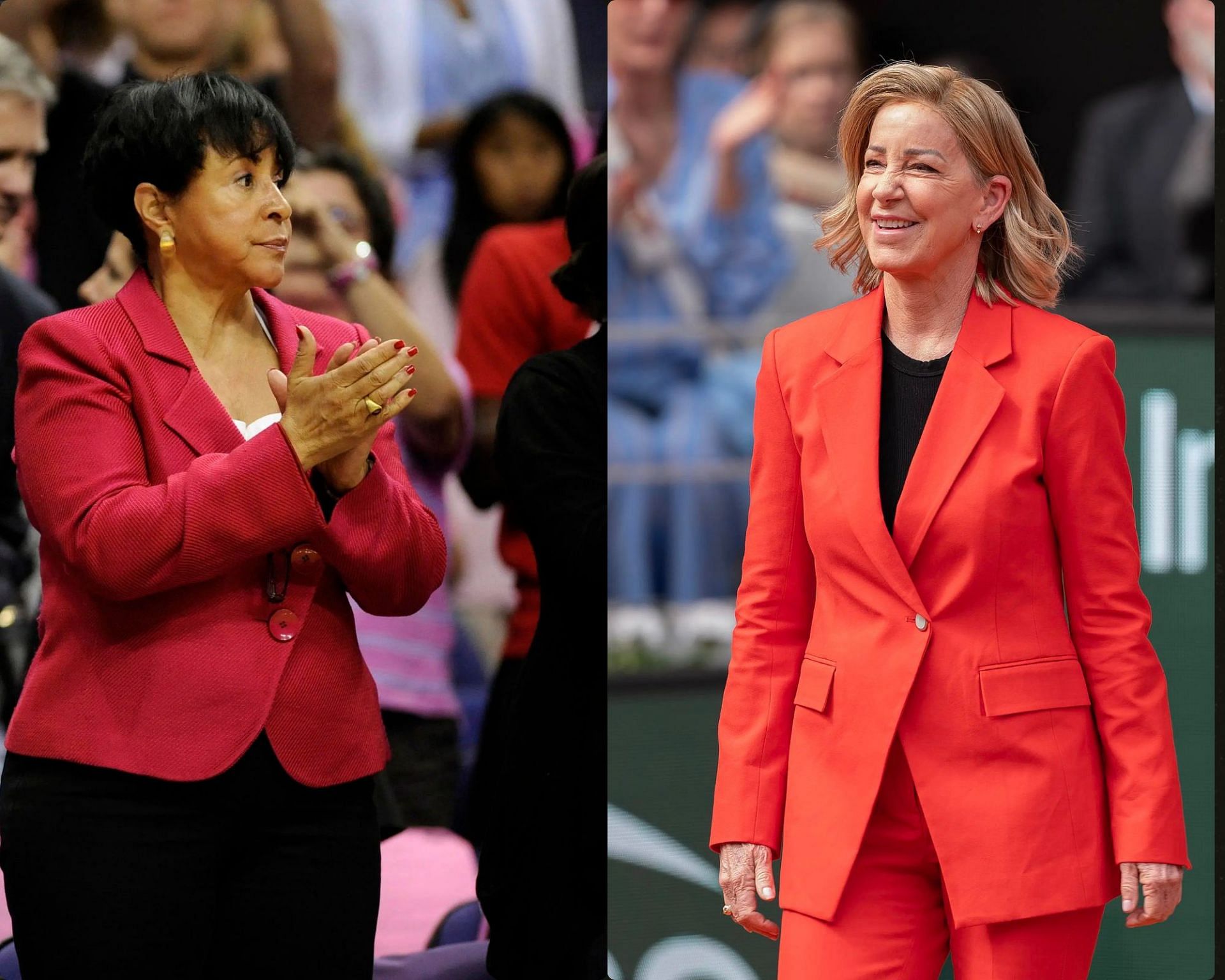 Billionaire Sheila Johnson and former world No. 1 tennis player Chris Evert (Images via Imagn)