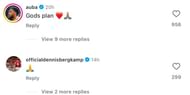 Pierre-Emerick Aubameyang and Dennis Bergkamp's comment on Bukayo Saka's post