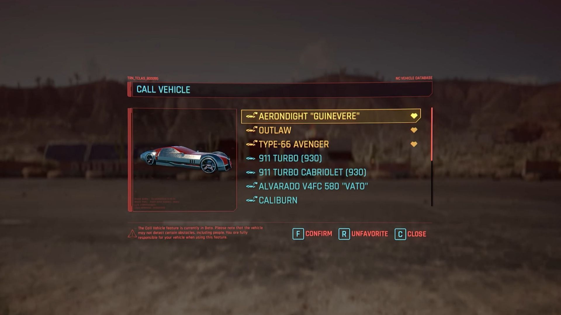 The cars with the orange symbol can be customized (Image via CDPR)