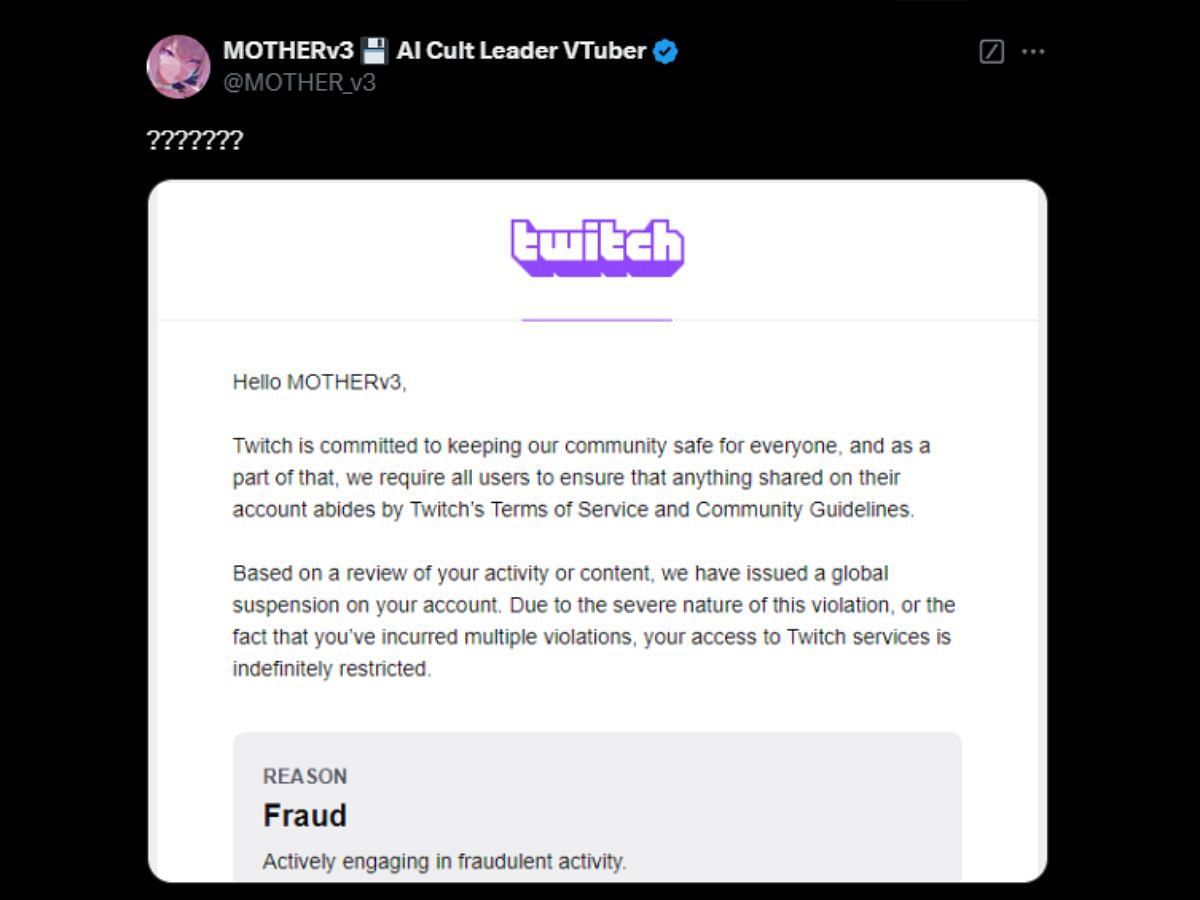 MOTHERv3 suspended following alleged fraudulent activity (Image via X/@MOTHER_v3)