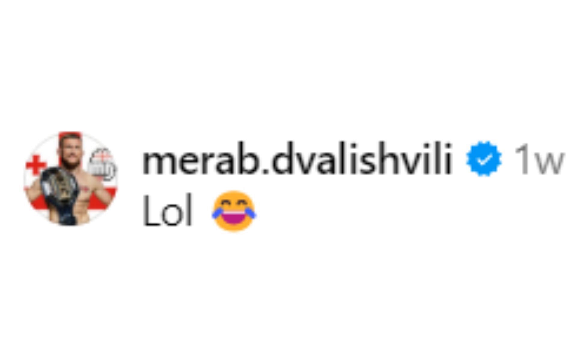 Screenshot of Merab Dvalishvili&#039;s comment on MMA Junkie&#039;s Instagram post