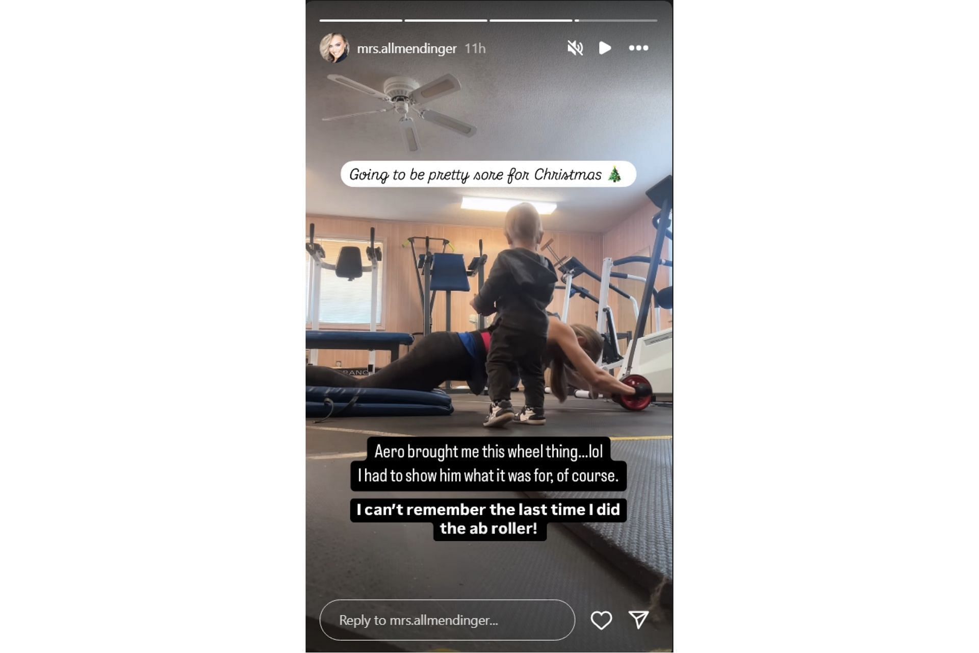 AJ Allmendinger&#039;s wife Tara shares her workout routine as her son Aero brings her the &quot;wheel thing&quot; (@mrs.allmendinger on Instagram)