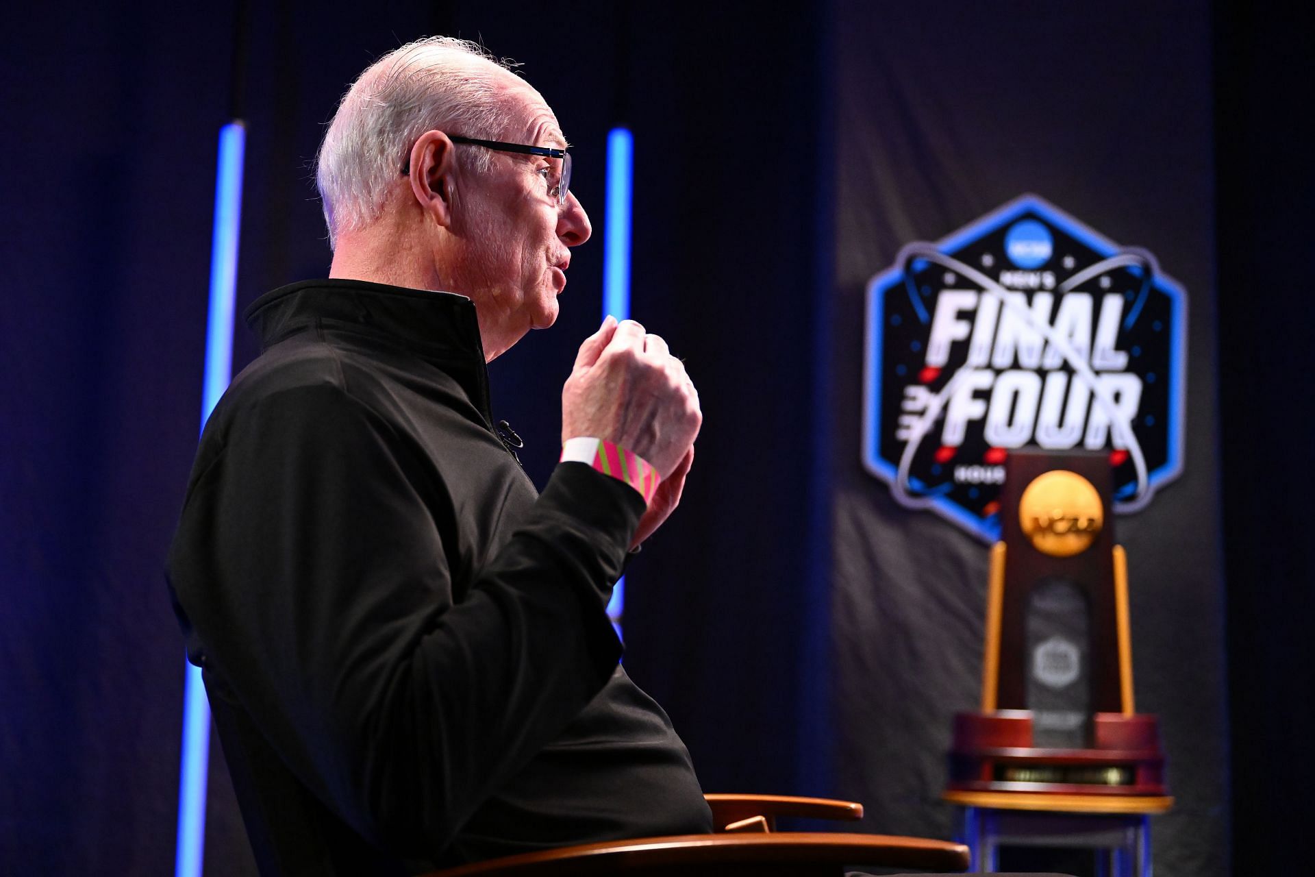 Coach Jim Larranaga of the Miami Hurricanes speaks during media availability for the Final Four as part of the NCAA Men&#039;s Basketball Tournament at NRG Stadium on March 30, 2023. (Photo: Getty)