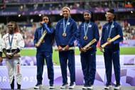 Sha'carri Richardson, Twanisha Terry, Gabrielle Thomas and Melissa Jefferson on the podium. (Photo by Mustafa Yalcin/Anadolu via Getty Images)