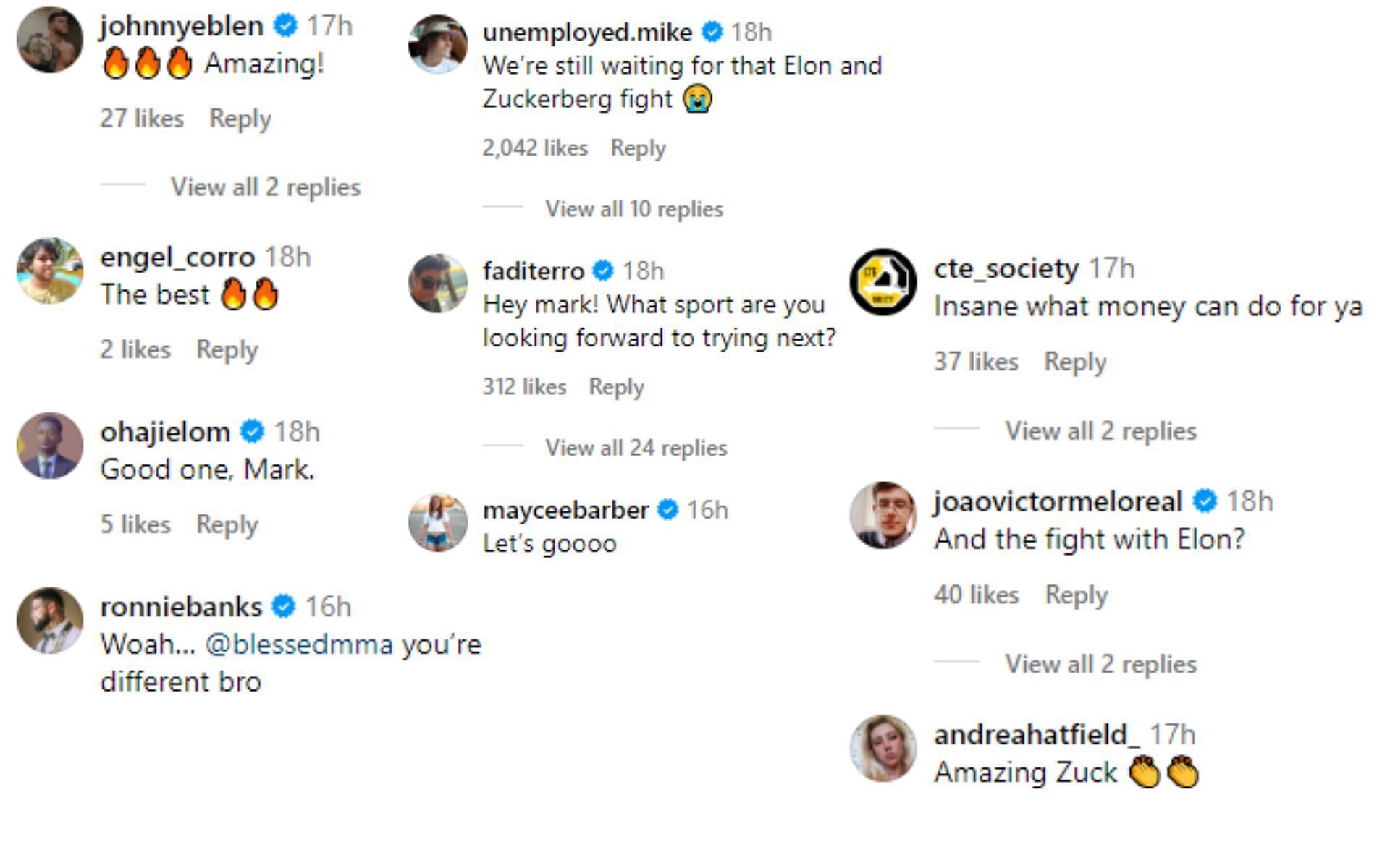 [Image Courtesy: @zuck and @blessedmma comment section on Instagram]