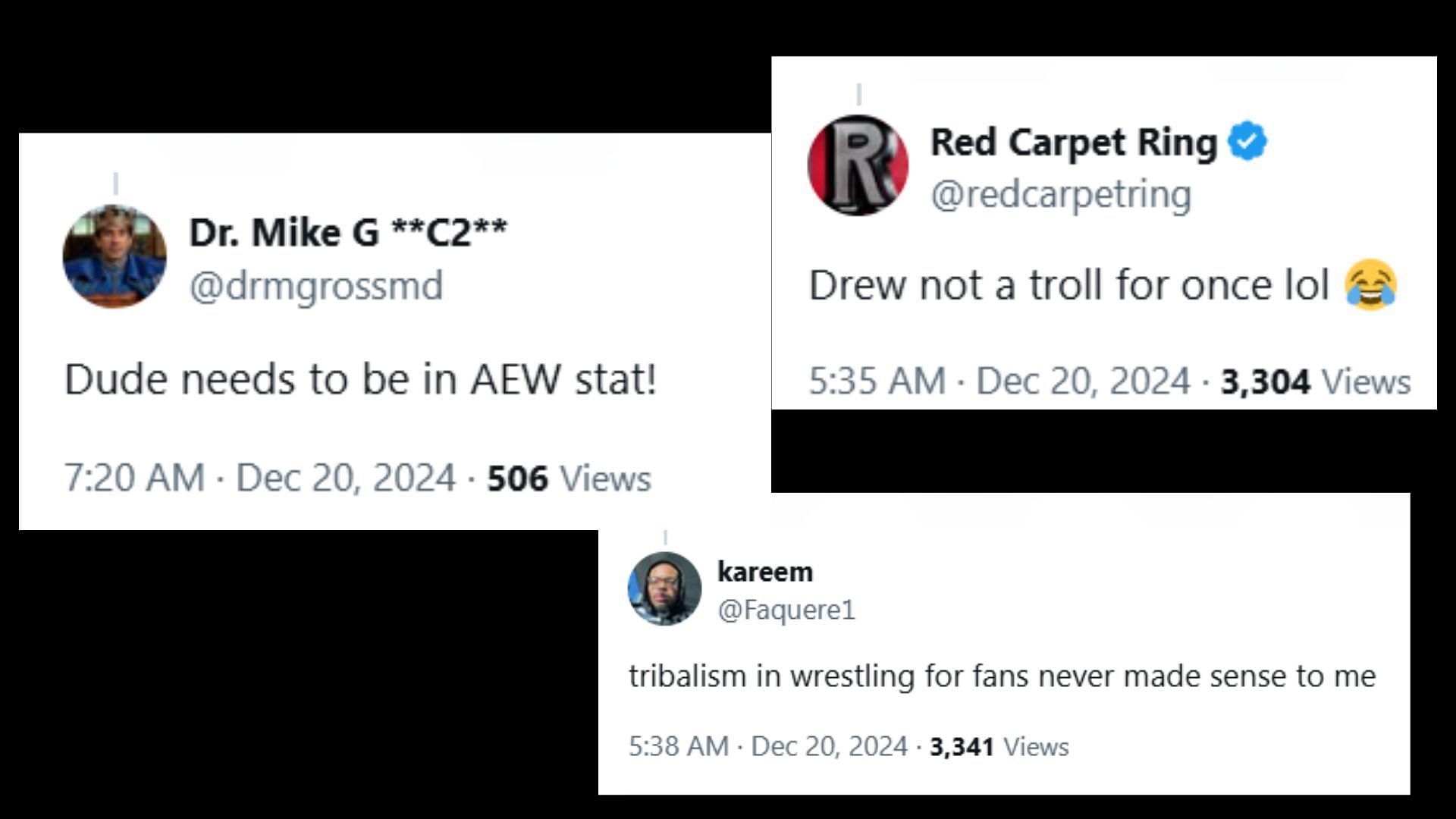 Fans react to McIntyre&#039;s comments. (Image via. @AIRGold_ and @WrestleOps&#039;s X)