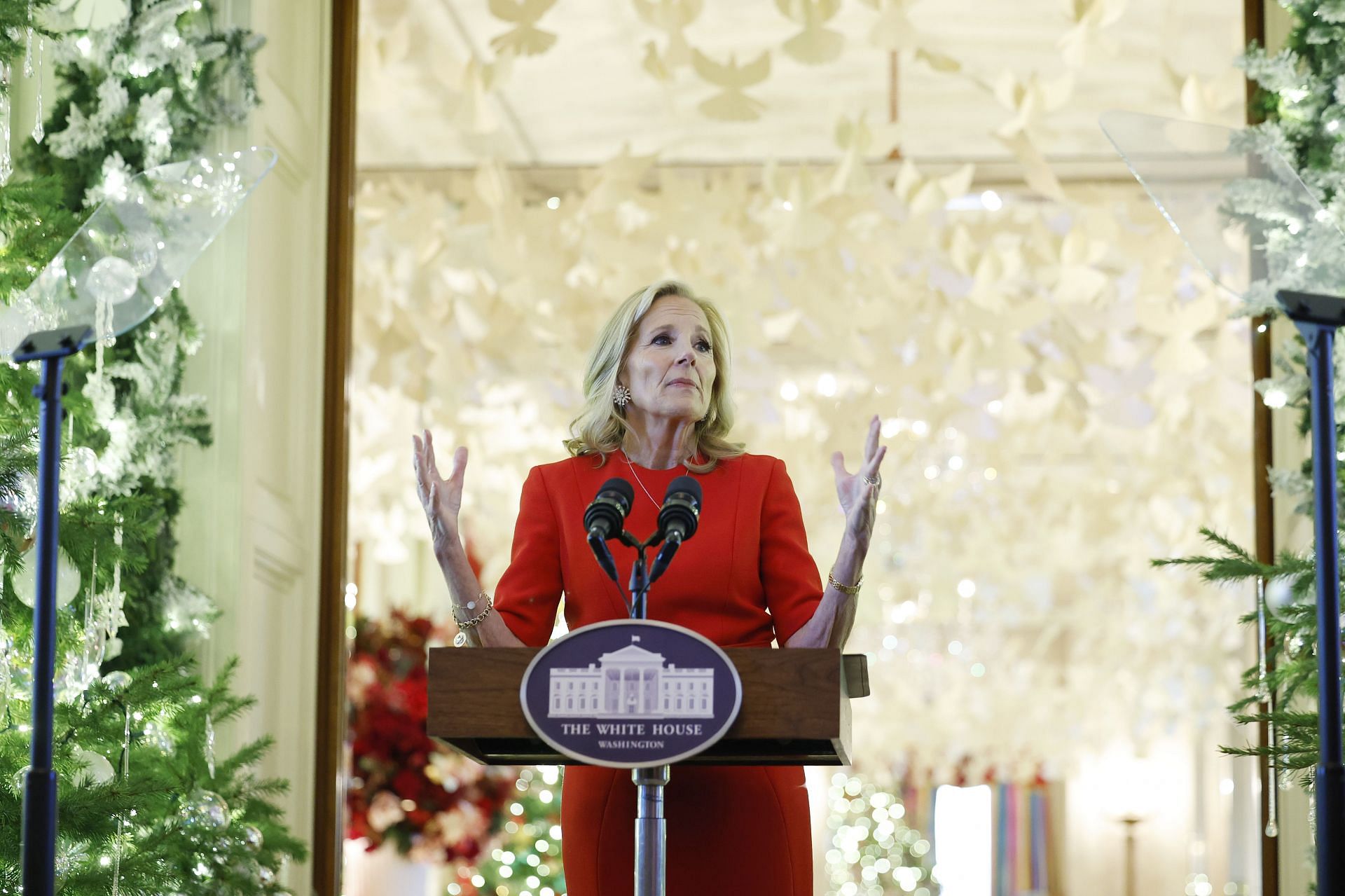 First Lady Jill Biden Offers Her Holiday Message For The Season - Source: Getty