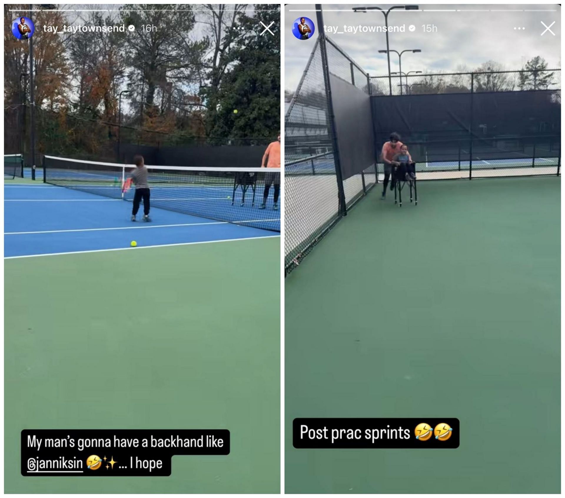 Taylor Townsend catches her son Adyn Aubrey doing backhand like Jannik Sinner; Instagram - @tay_taytownsend