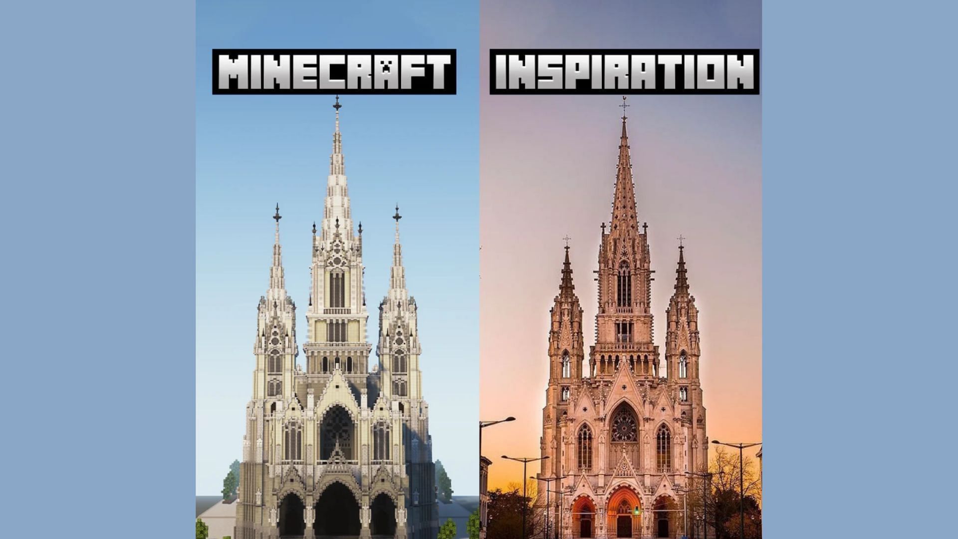 The player recreated Notre-Dame de Laeken (Image via u/pixelbiesterofficial@Reddit || Mojang Studios)