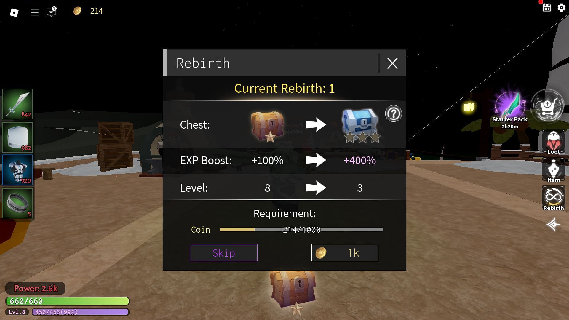 Use Gold to rebirth in Lootify (Image via Roblox)