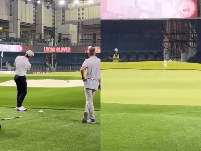WATCH: Lucas Glover chips in a shot at the 'non-virtual' TGL course